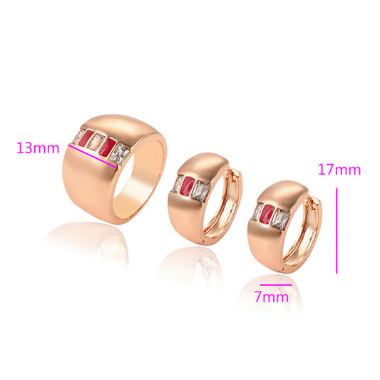 Conjunto de Aleación Bañado en Oro con Cristal Emporia® Rojo y Cristal Emporia® Blanco ( Pendientes +Anillo )
