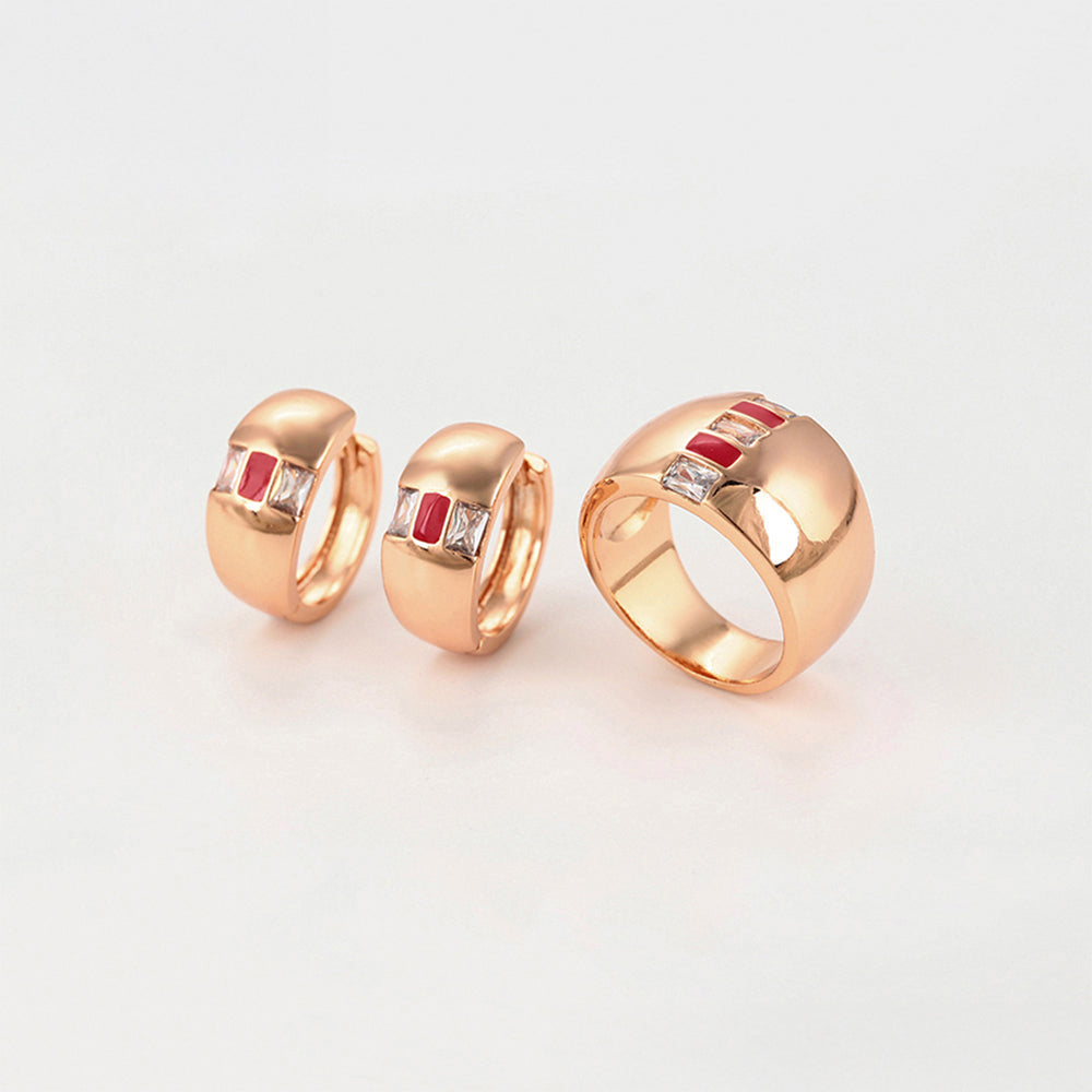 Conjunto de Aleación Bañado en Oro con Cristal Emporia® Rojo y Cristal Emporia® Blanco ( Pendientes +Anillo ) 8 