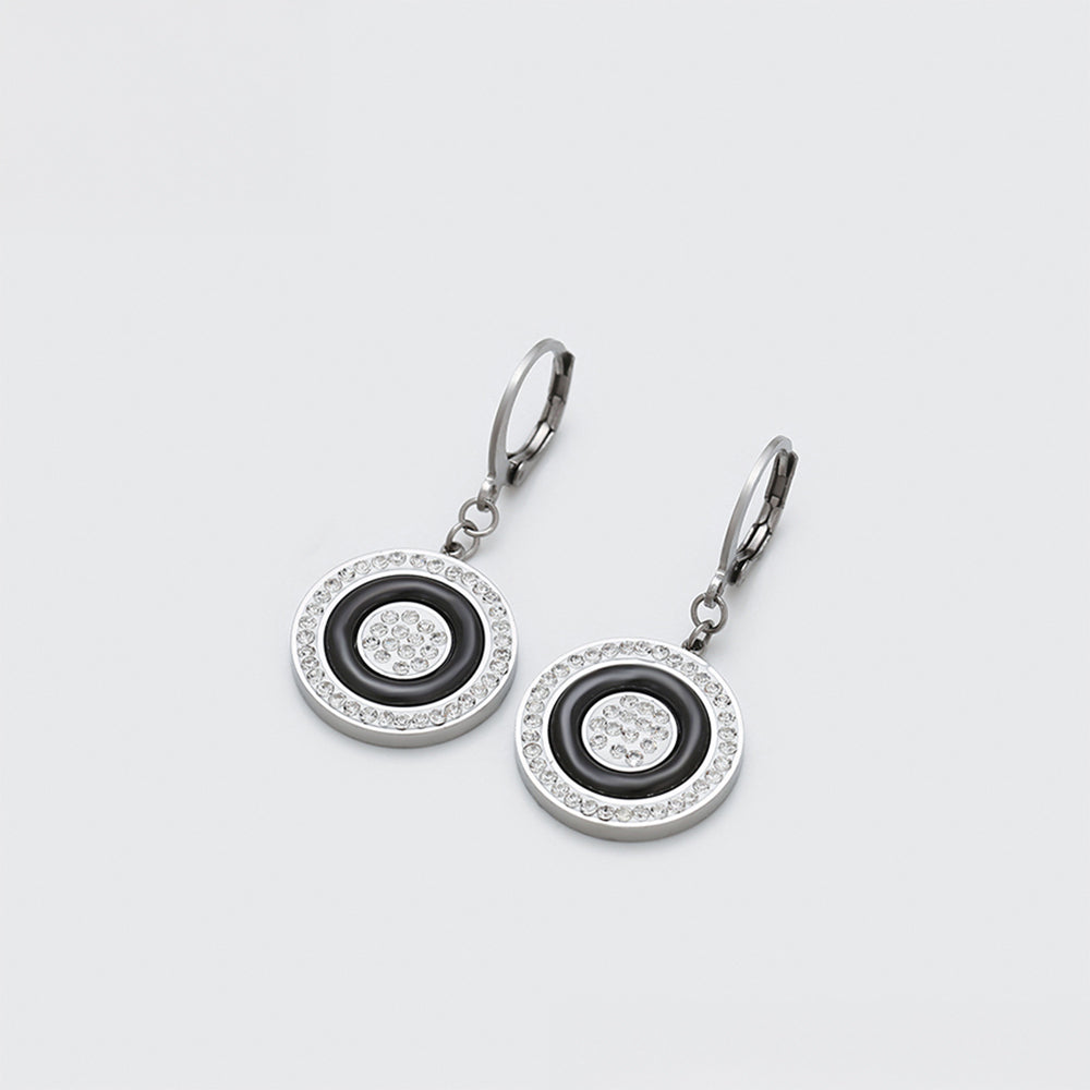 Pendientes de Aleación Bañado en Oro con Cristal Emporia® Blanco y Cristal Emporia® Negro 3 