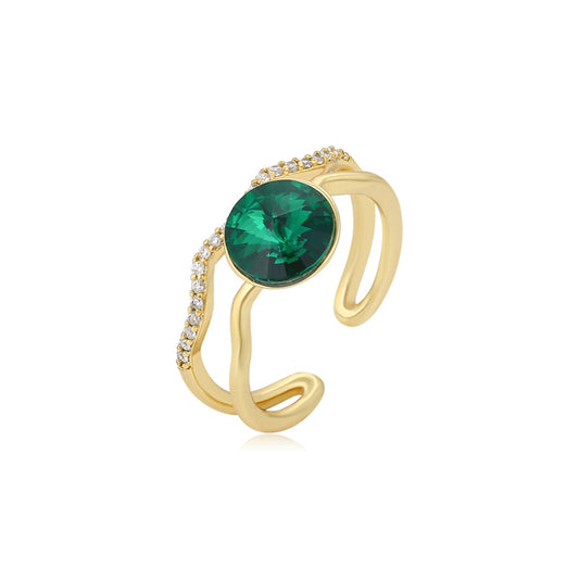 Anillo de Aleación Bañado en Oro con Cristal Emporia® Verde y Cristal Emporia® Blanco