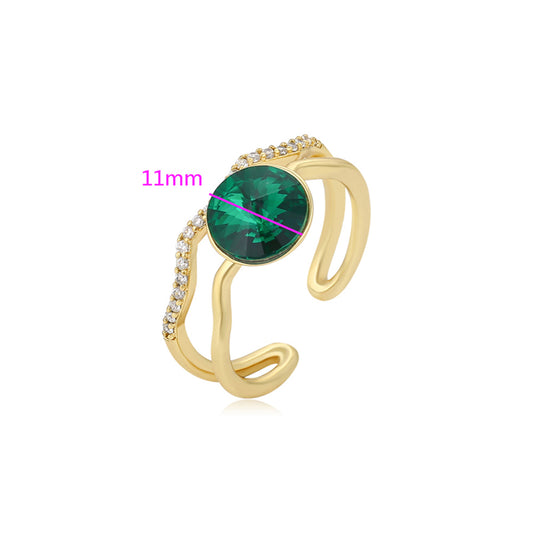 Anillo de Aleación Bañado en Oro con Cristal Emporia® Verde y Cristal Emporia® Blanco