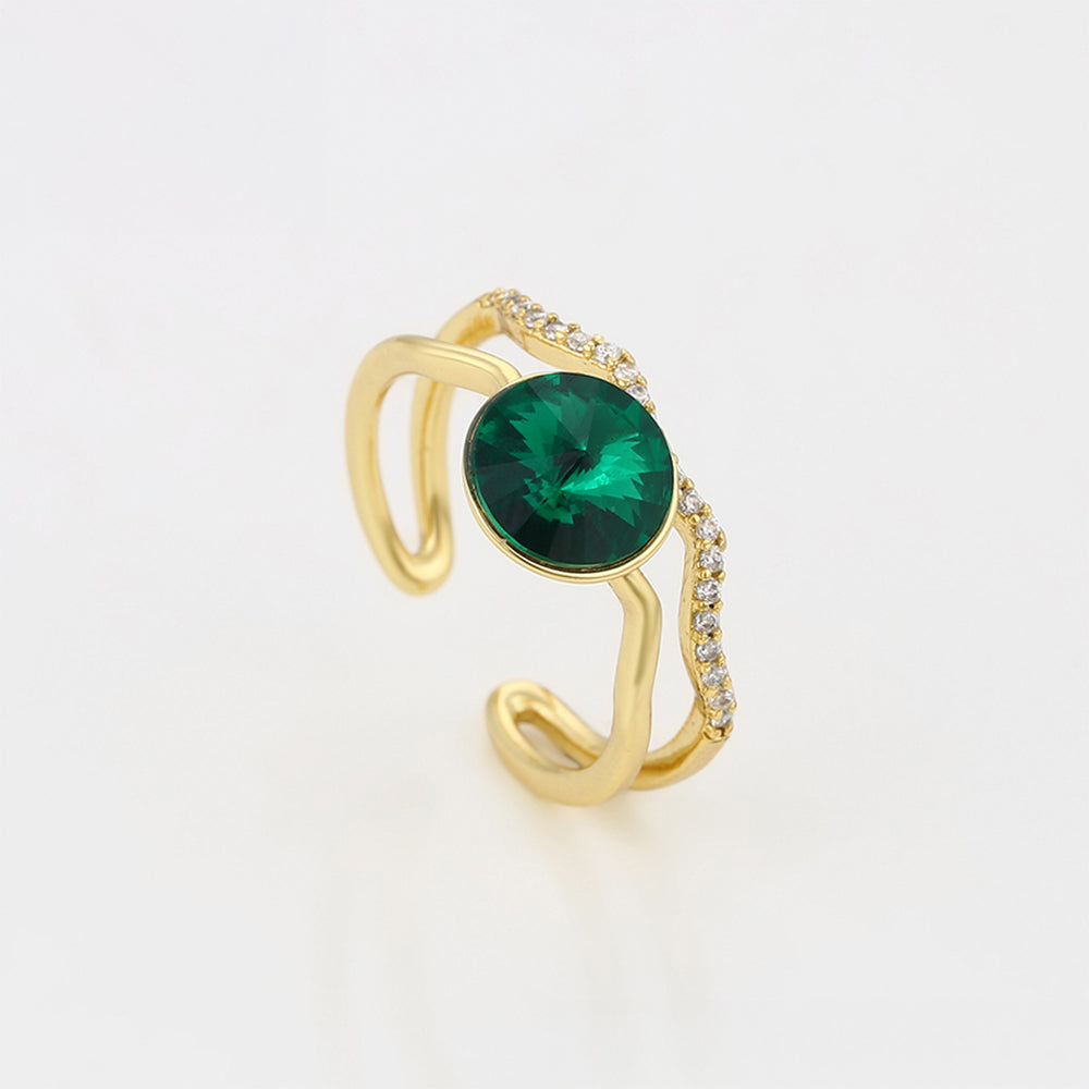 Anillo de Aleación Bañado en Oro con Cristal Emporia® Verde y Cristal Emporia® Blanco 3 