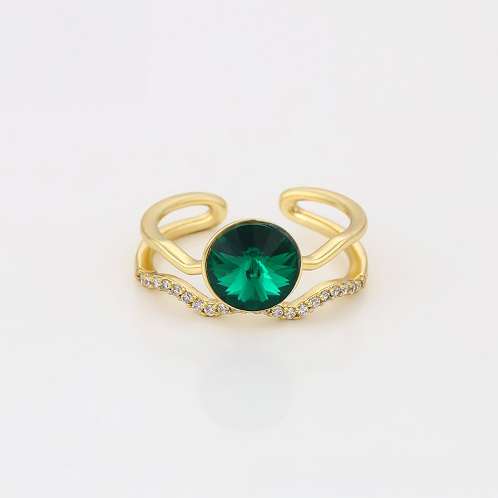 Anillo de Aleación Bañado en Oro con Cristal Emporia® Verde y Cristal Emporia® Blanco