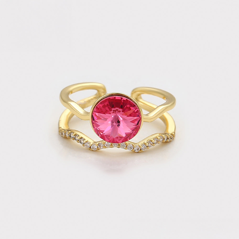 Anillo de Aleación Bañado en Oro con Cristal Emporia® Rojo