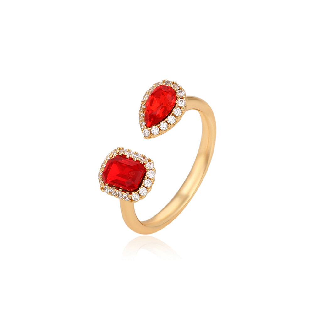 Anillo de Aleación Bañado en Oro con Cristal Emporia® Rojo y Cristal Emporia® Blanco 1 