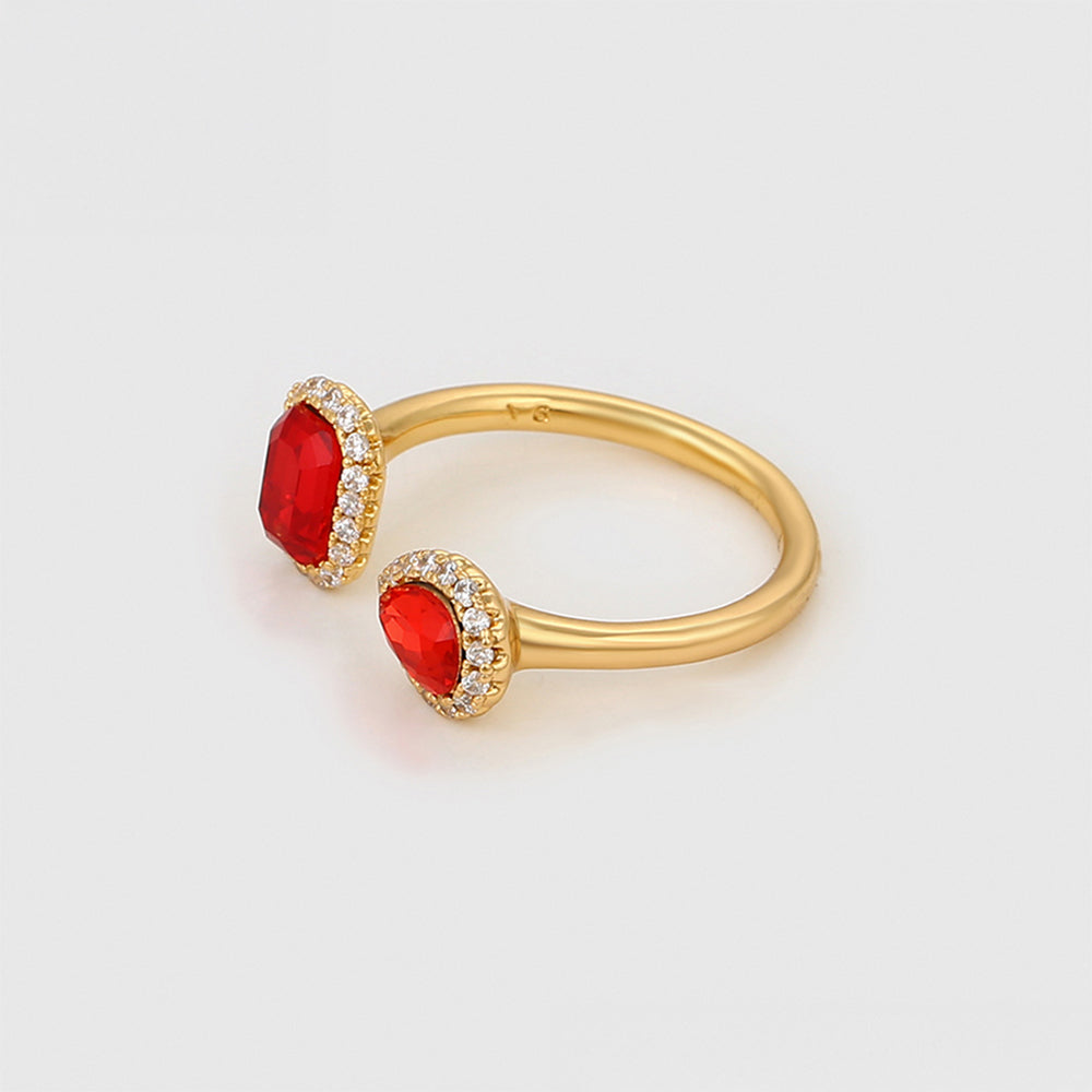 Anillo de Aleación Bañado en Oro con Cristal Emporia® Rojo y Cristal Emporia® Blanco