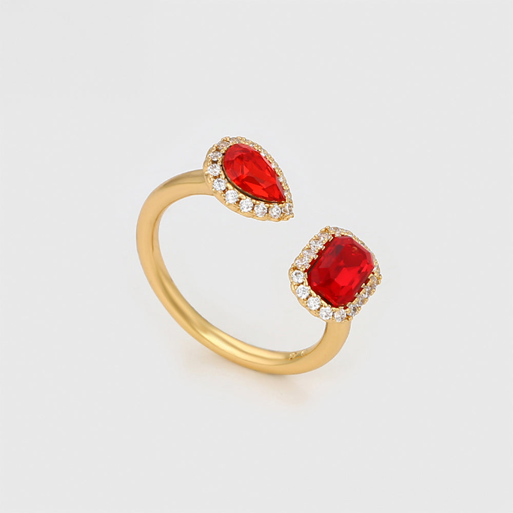 Anillo de Aleación Bañado en Oro con Cristal Emporia® Rojo y Cristal Emporia® Blanco 5 