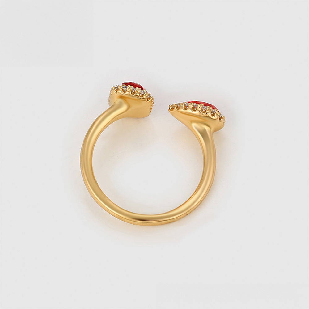 Anillo de Aleación Bañado en Oro con Cristal Emporia® Rojo y Cristal Emporia® Blanco