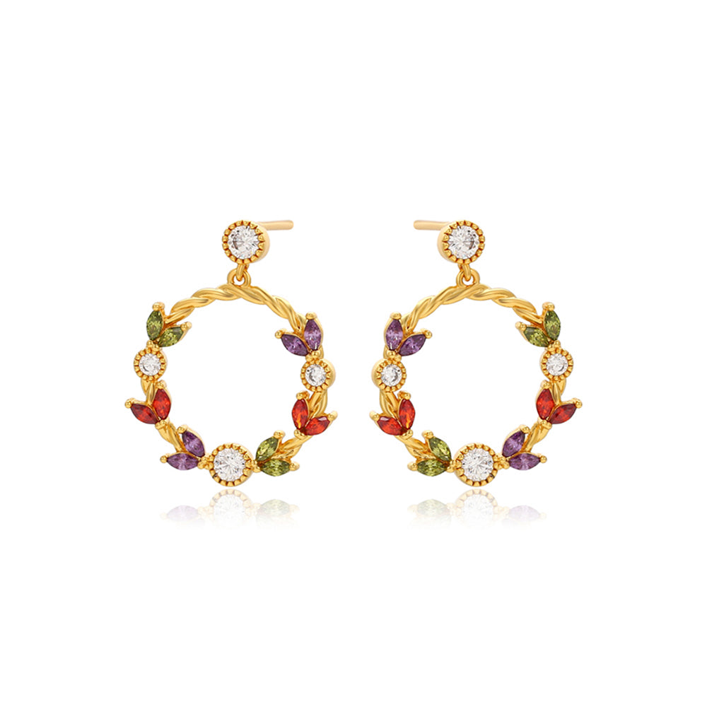 Pendientes de Aleación Bañado en Oro con Cristal Emporia® Rojo y Cristal Emporia® Blanco 2 
