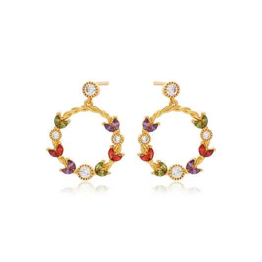 Pendientes de Aleación Bañado en Oro con Cristal Emporia® Rojo y Cristal Emporia® Blanco