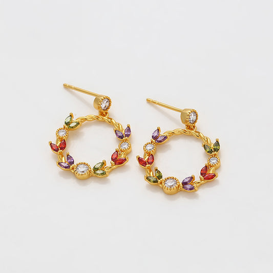 Pendientes de Aleación Bañado en Oro con Cristal Emporia® Rojo y Cristal Emporia® Blanco