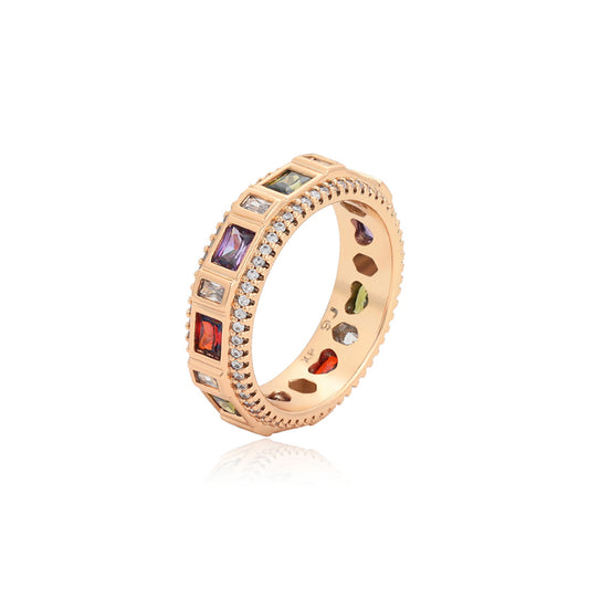 Anillo de Aleación Bañado en Oro con Cristal Emporia® Rojo y Cristal Emporia® Púrpura