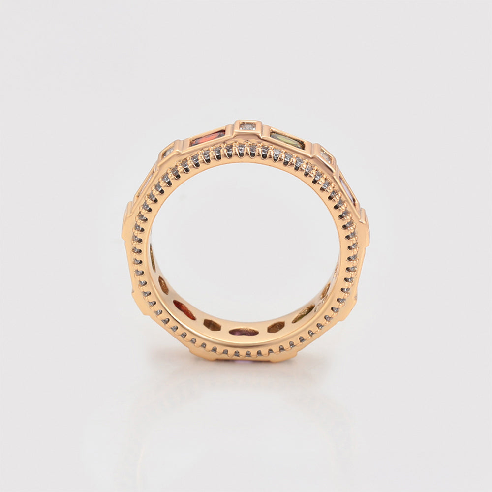 Anillo de Aleación Bañado en Oro con Cristal Emporia® Rojo y Cristal Emporia® Púrpura