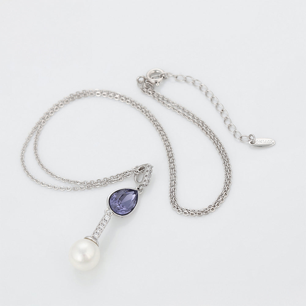 Collar de Aleación Bañado en Oro con Cristal Emporia® Púrpura y Perla de cristal 4 