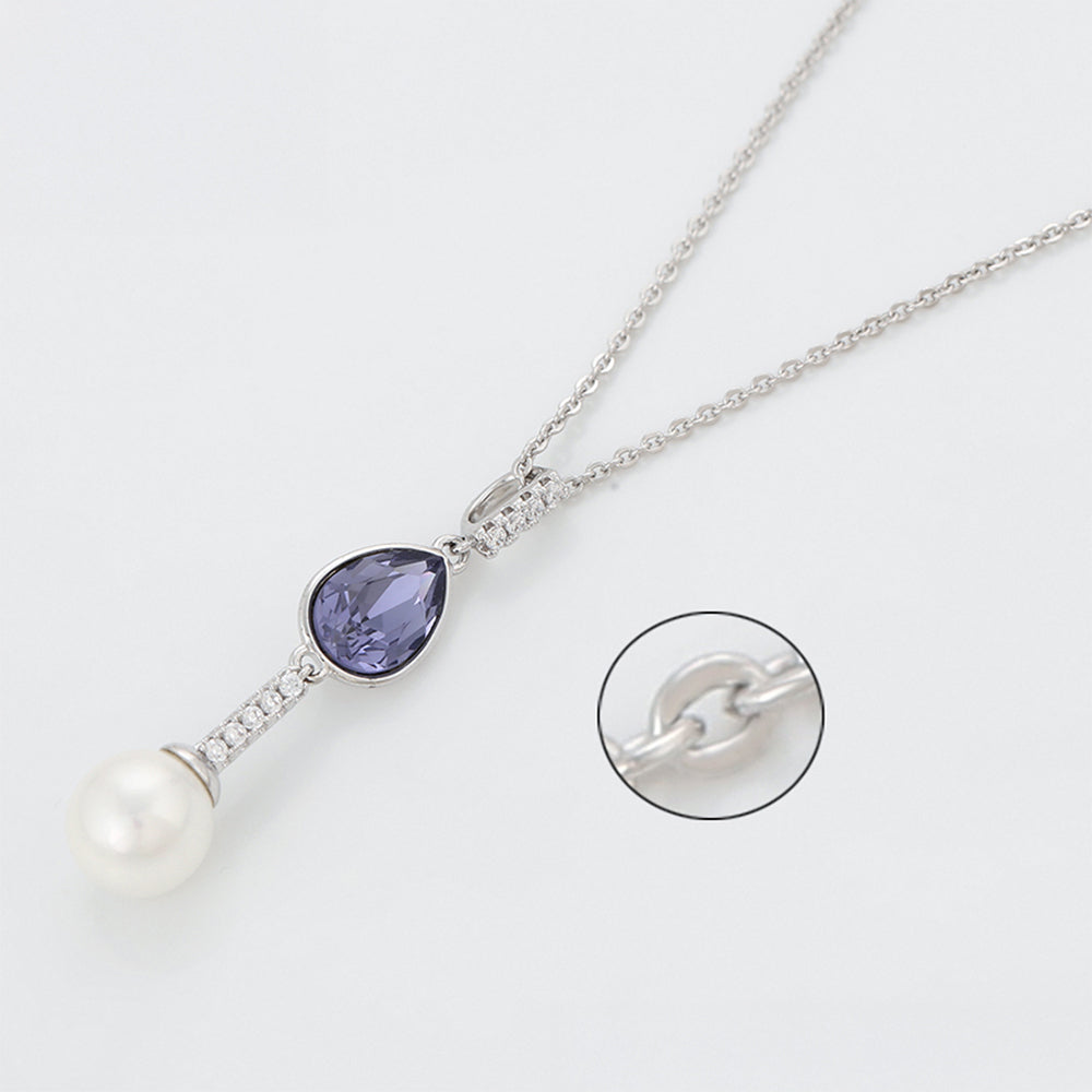 Collar de Aleación Bañado en Oro con Cristal Emporia® Púrpura y Perla de cristal