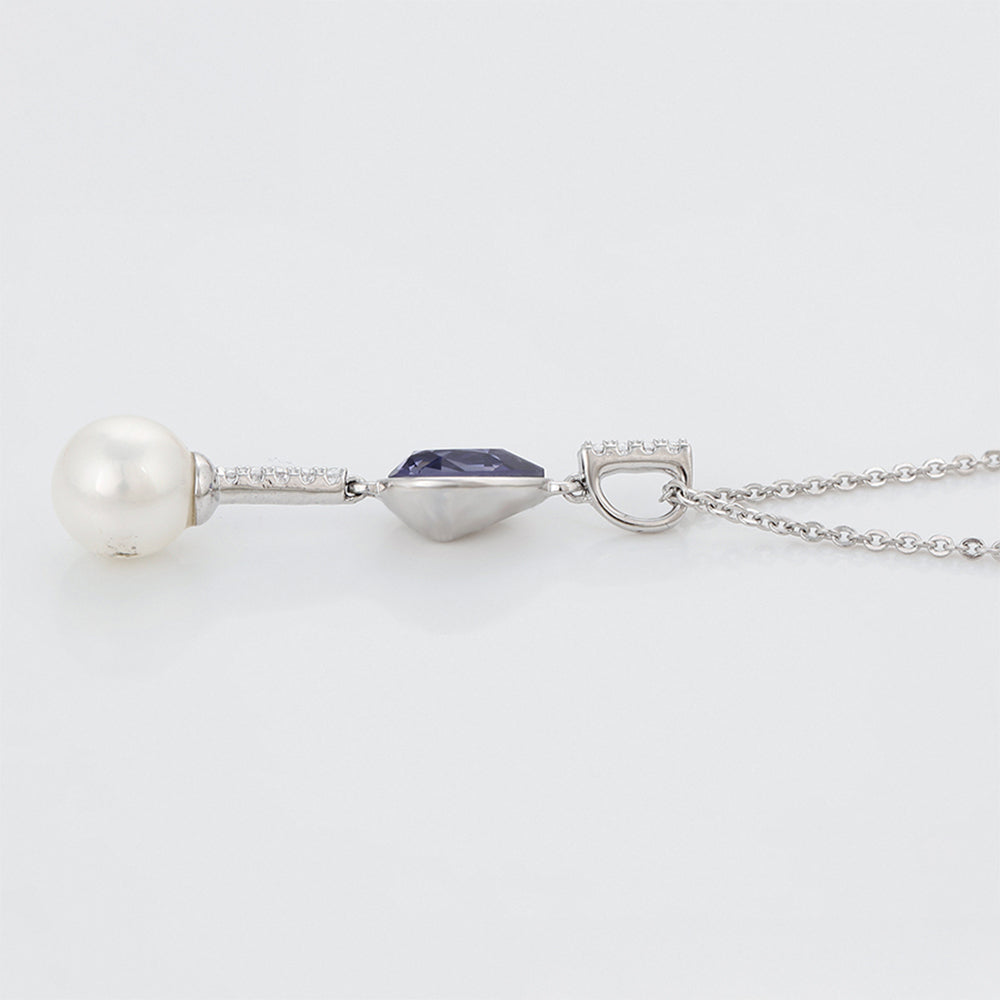 Collar de Aleación Bañado en Oro con Cristal Emporia® Púrpura y Perla de cristal