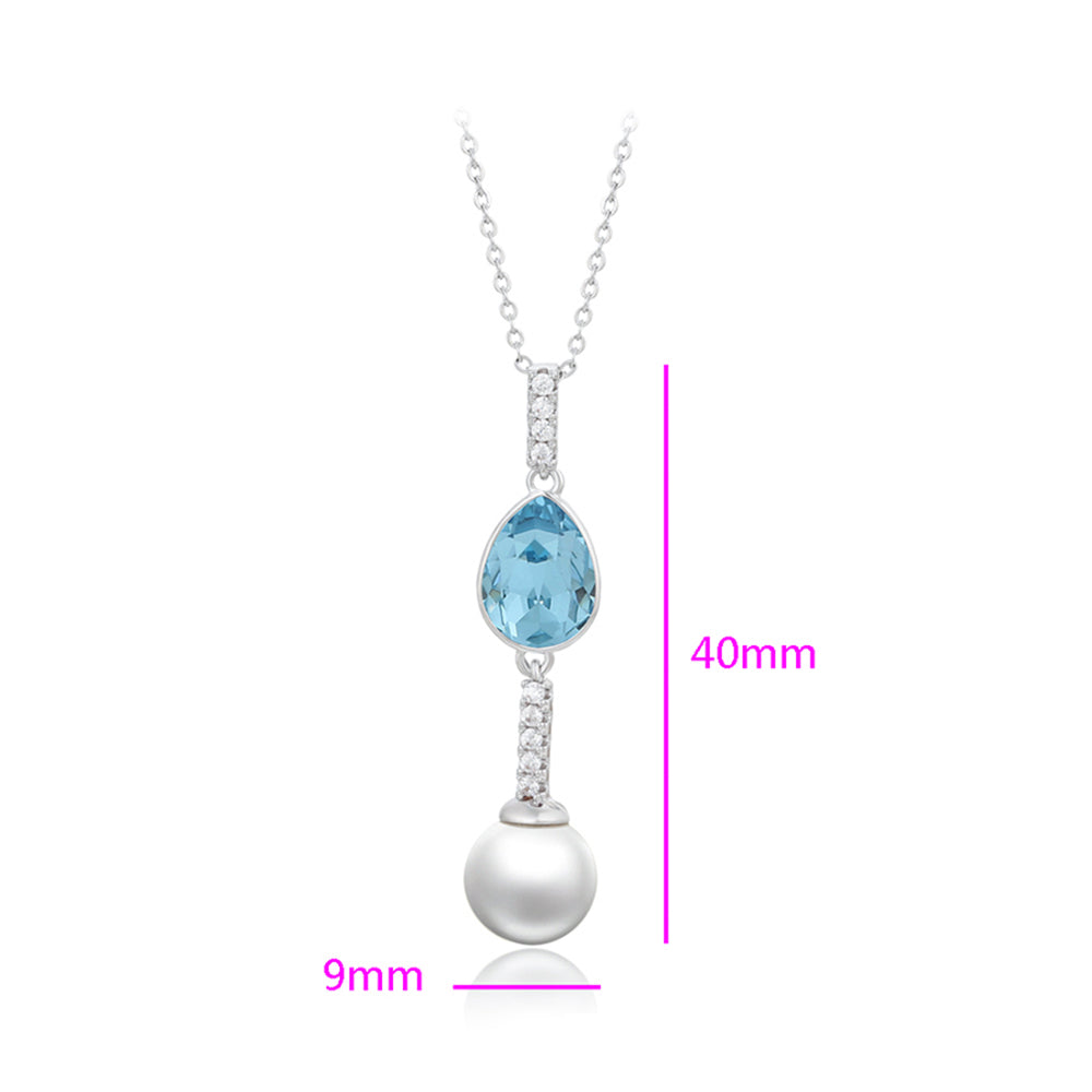 Collar de Aleación Bañado en Oro con Cristal Emporia® Azul y Perla de cristal