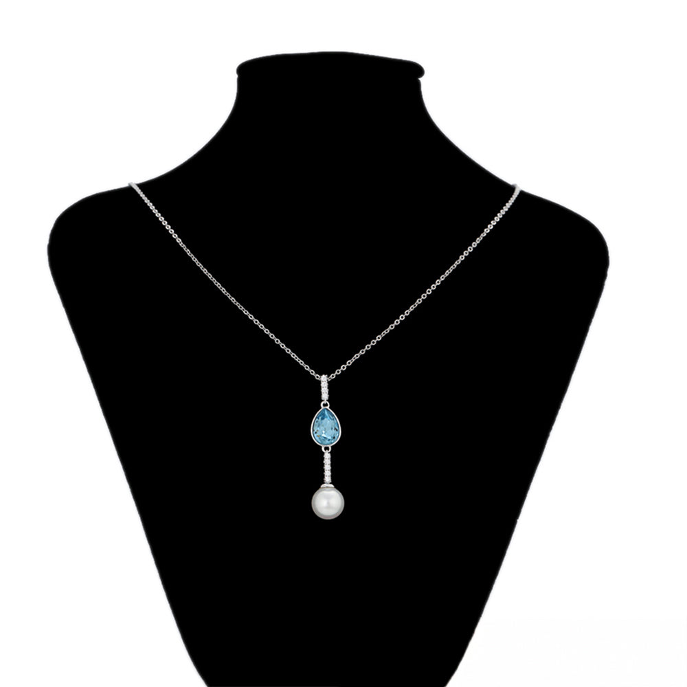 Collar de Aleación Bañado en Oro con Cristal Emporia® Azul y Perla de cristal