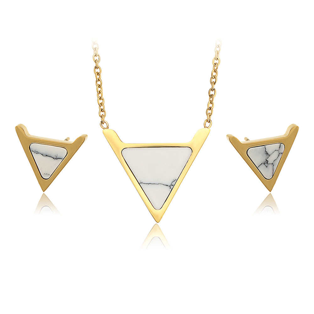 Conjunto de Aleación Bañado en Oro con Cristal Emporia® Blanco ( Collar +Pendientes )