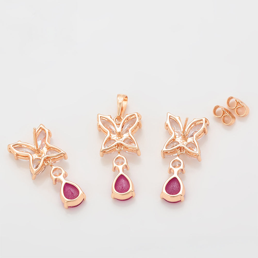 Conjunto de Aleación Bañado en Oro con Cristal Emporia® Rosa y Cristal Emporia® Blanco ( Pendientes +Colgante ) 5 