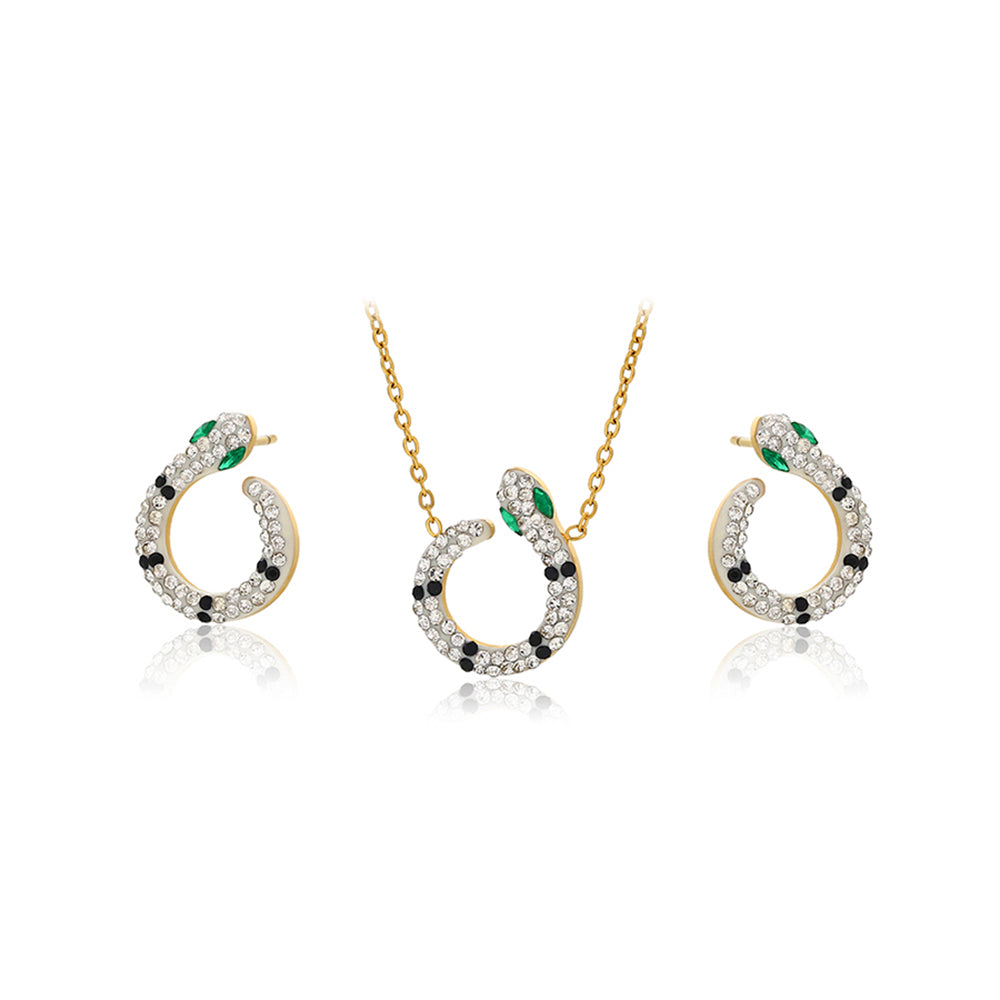 Conjunto de Aleación Bañado en Oro con Cristal Emporia® Verde y Cristal Emporia® Blanco ( Collar +Pendientes )