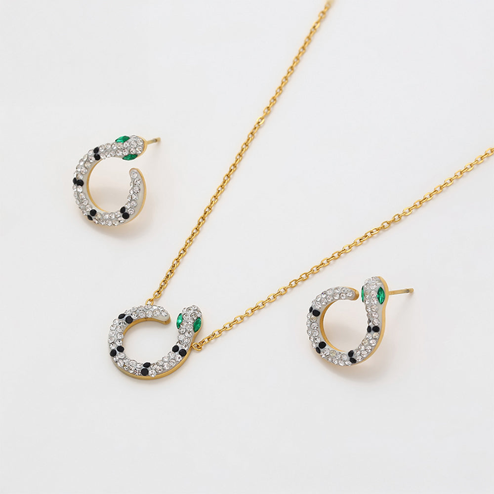 Conjunto de Aleación Bañado en Oro con Cristal Emporia® Verde y Cristal Emporia® Blanco ( Collar +Pendientes )