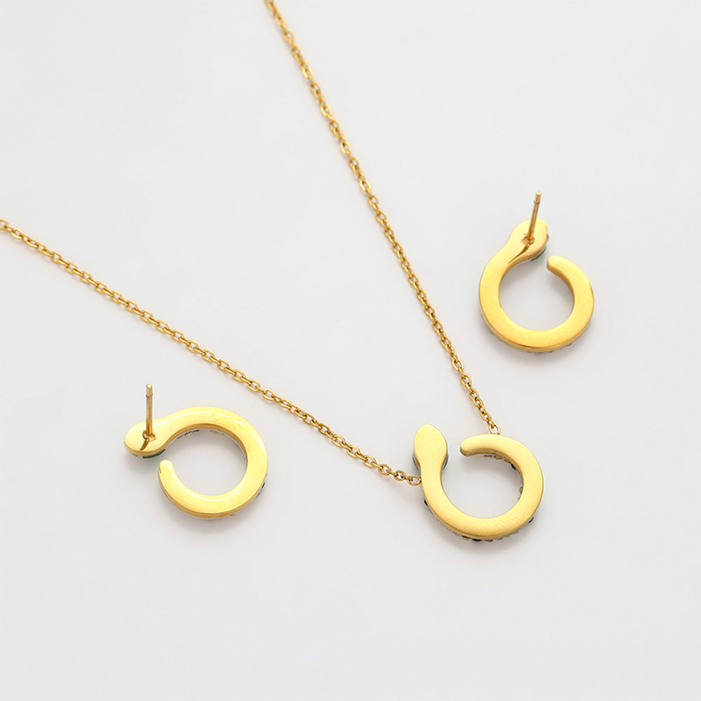 Conjunto de Aleación Bañado en Oro con Cristal Emporia® Verde y Cristal Emporia® Blanco ( Collar +Pendientes ) 11 