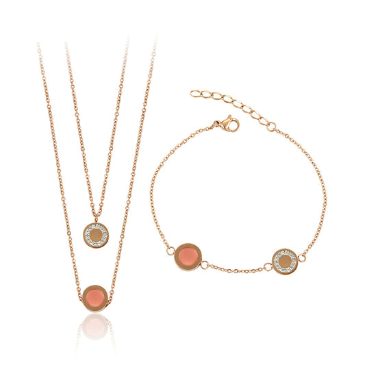 Conjunto de Aleación Bañado en Oro con Cristal Emporia® Rosa y Cristal Emporia® Blanco ( Collar +Pulsera )