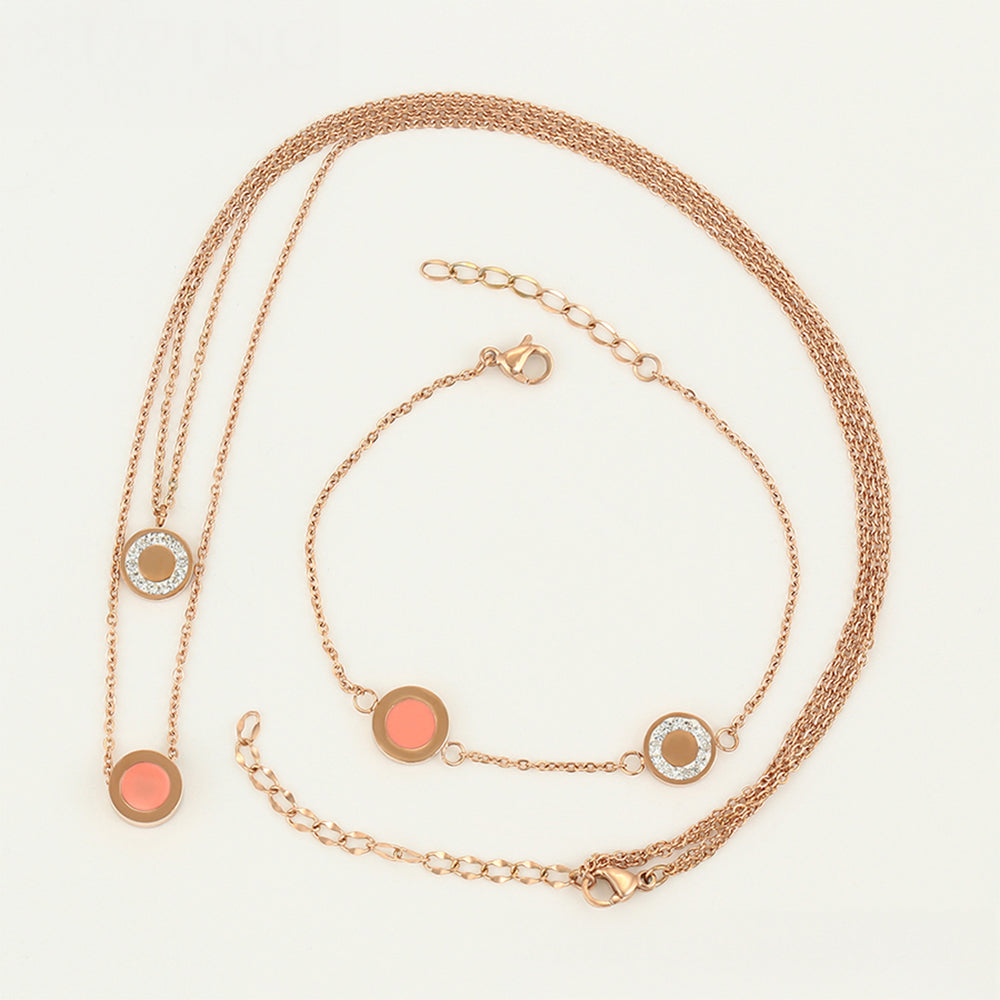 Conjunto de Aleación Bañado en Oro con Cristal Emporia® Rosa y Cristal Emporia® Blanco ( Collar +Pulsera )