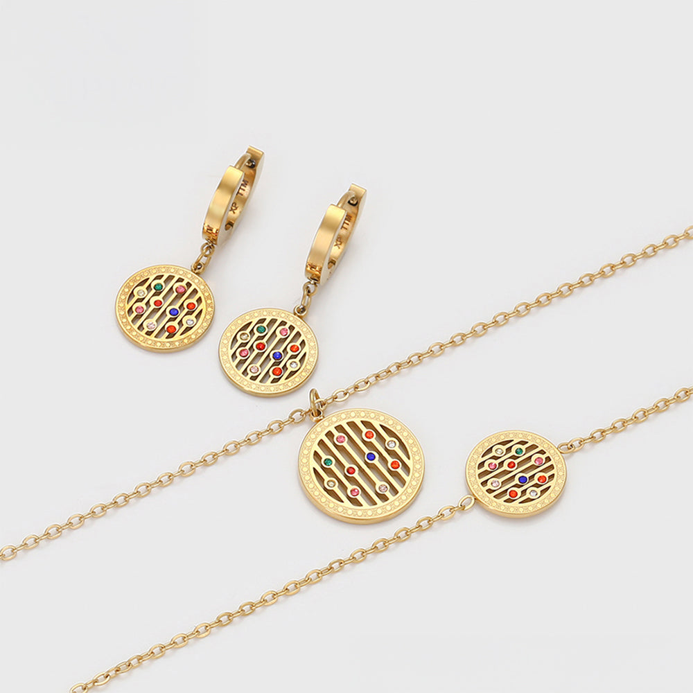 Conjunto de Aleación Bañado en Oro con Cristal Emporia® Rojo y Cristal Emporia® Azul ( Collar +Pendientes +Pulsera +Colgante ) 1 