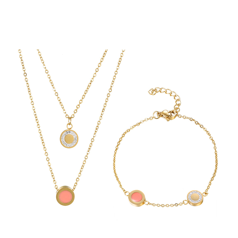 Conjunto de Aleación Bañado en Oro con Cristal Emporia® Rosa y Cristal Emporia® Blanco ( Collar +Pulsera )