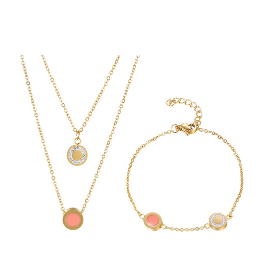 Conjunto de Aleación Bañado en Oro con Cristal Emporia® Rosa y Cristal Emporia® Blanco ( Collar +Pulsera )