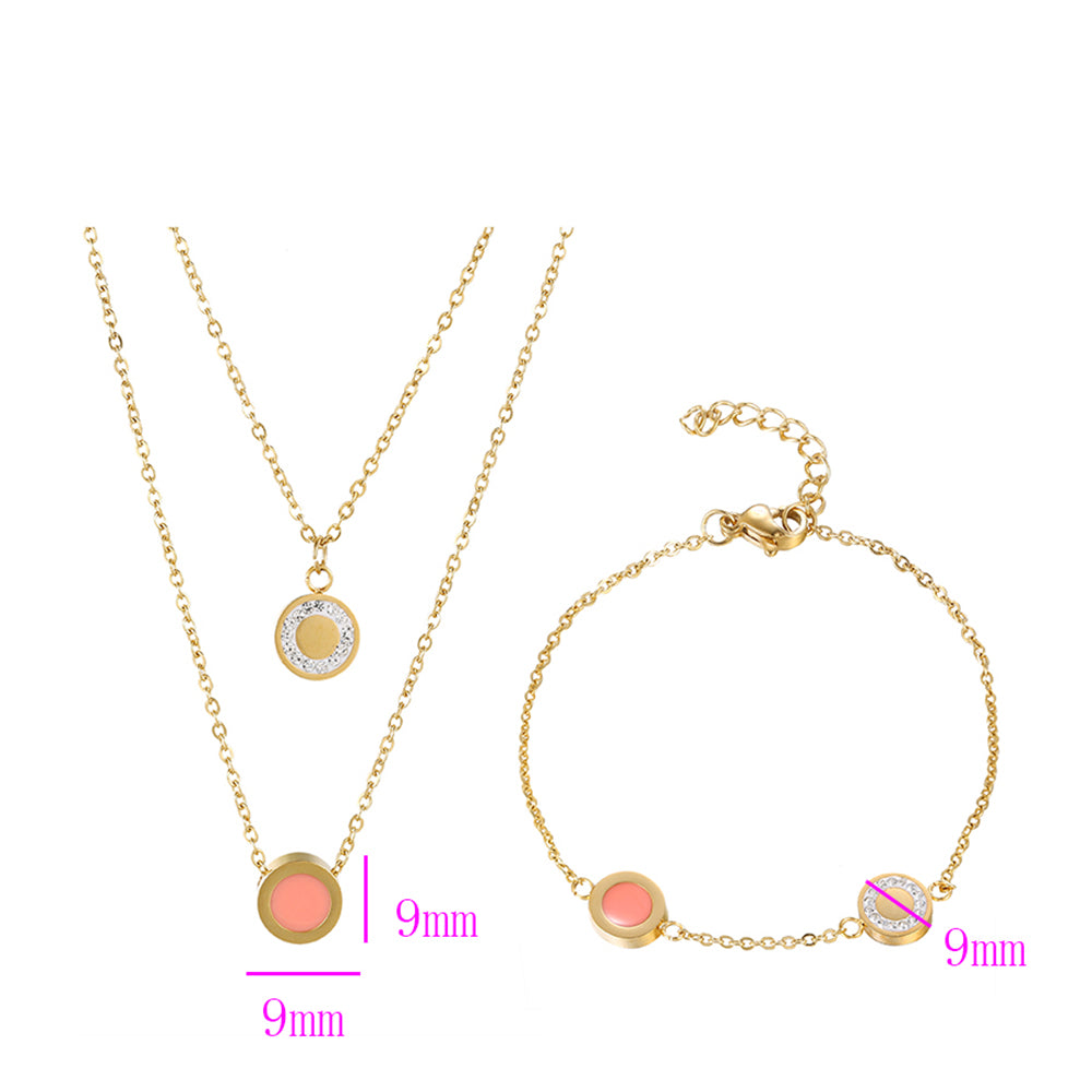 Conjunto de Aleación Bañado en Oro con Cristal Emporia® Rosa y Cristal Emporia® Blanco ( Collar +Pulsera ) 2 