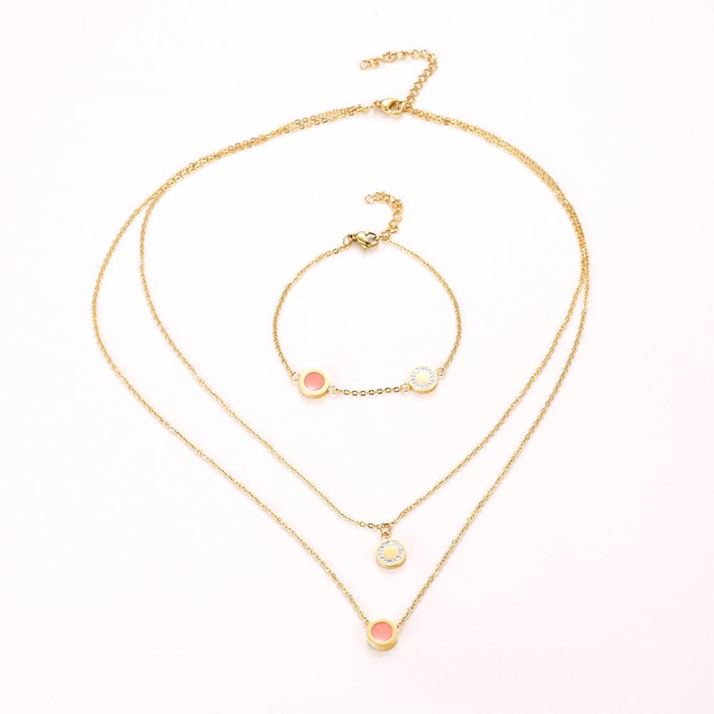 Conjunto de Aleación Bañado en Oro con Cristal Emporia® Rosa y Cristal Emporia® Blanco ( Collar +Pulsera ) 3 