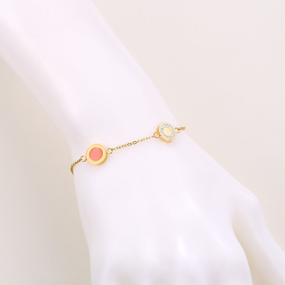 Conjunto de Aleación Bañado en Oro con Cristal Emporia® Rosa y Cristal Emporia® Blanco ( Collar +Pulsera )
