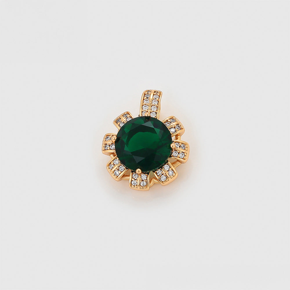 Conjunto de Aleación Bañado en Oro con Cristal Emporia® Verde y Perla de cristal ( Pendientes +Anillo +Colgante )