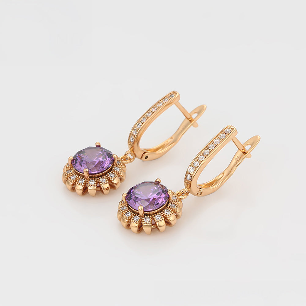 Conjunto de Aleación Bañado en Oro con Cristal Emporia® Púrpura y Cristal Emporia® Blanco ( Pendientes +Anillo +Colgante ) 3 