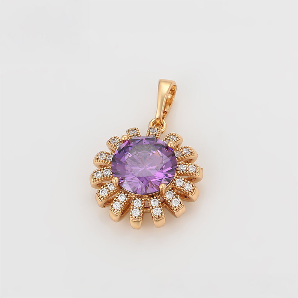 Conjunto de Aleación Bañado en Oro con Cristal Emporia® Púrpura y Cristal Emporia® Blanco ( Pendientes +Anillo +Colgante ) 9 