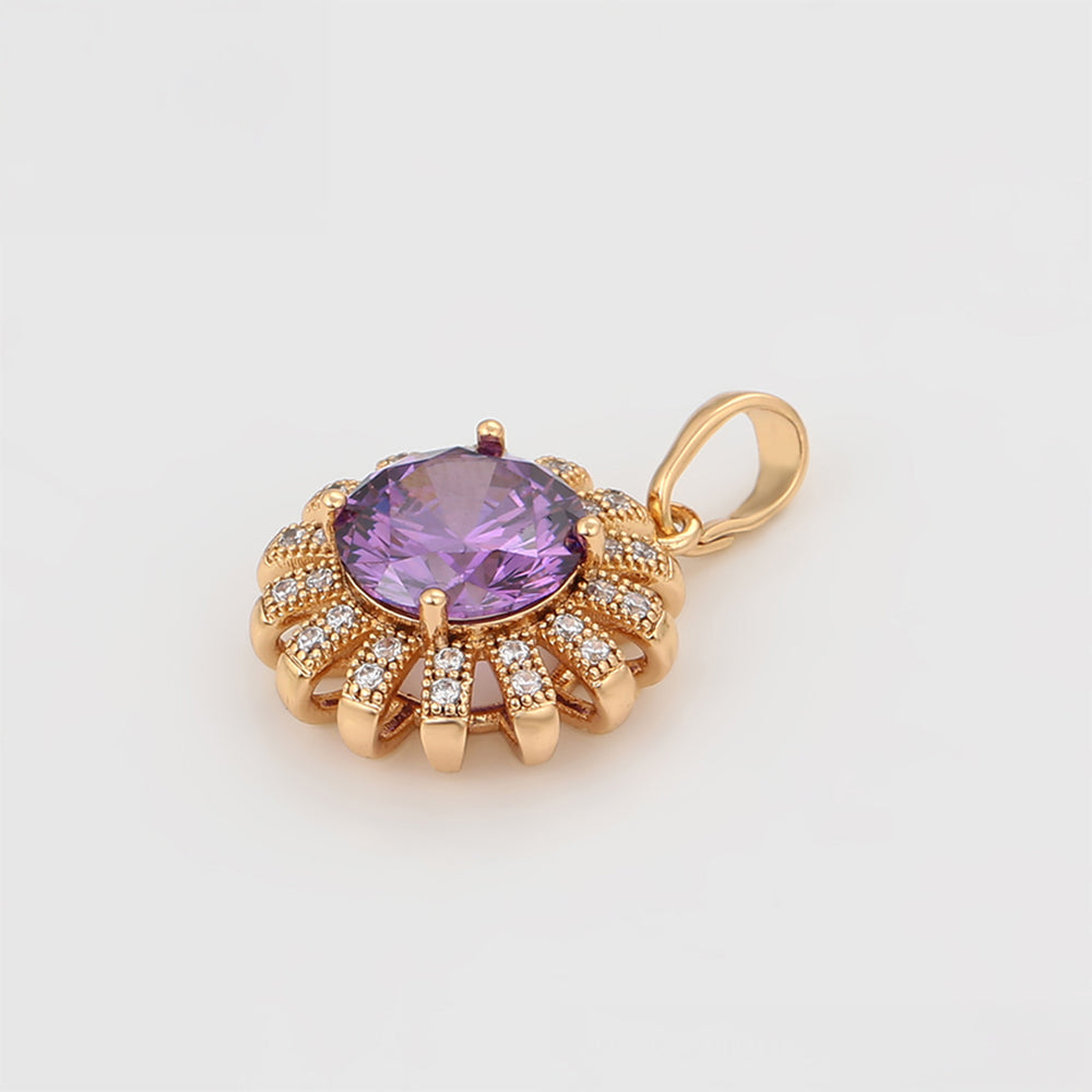 Conjunto de Aleación Bañado en Oro con Cristal Emporia® Púrpura y Cristal Emporia® Blanco ( Pendientes +Anillo +Colgante ) 10 