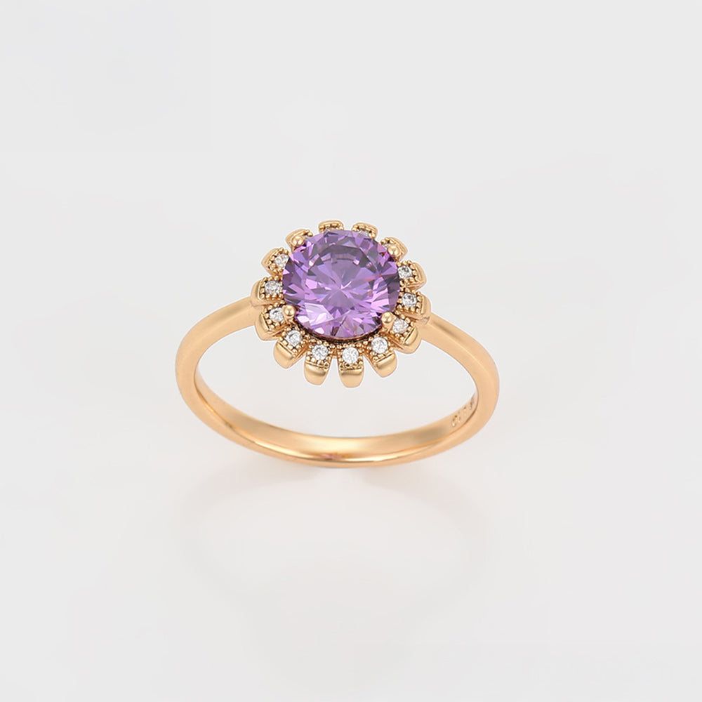 Conjunto de Aleación Bañado en Oro con Cristal Emporia® Púrpura y Cristal Emporia® Blanco ( Pendientes +Anillo +Colgante ) 11 