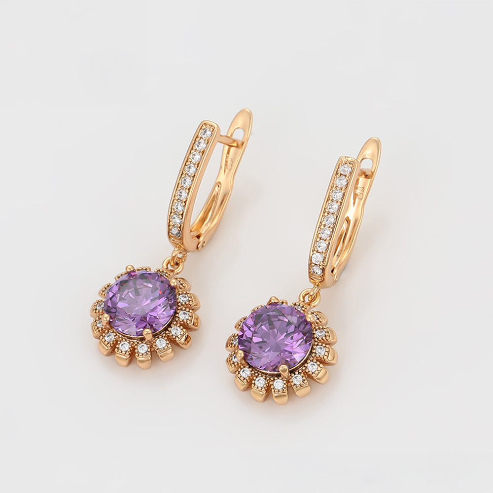 Conjunto de Aleación Bañado en Oro con Cristal Emporia® Púrpura y Cristal Emporia® Blanco ( Pendientes +Anillo +Colgante ) 13 