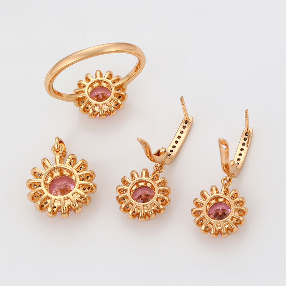 Conjunto de Aleación Bañado en Oro con Cristal Emporia® Rosa y Cristal Emporia® Blanco ( Pendientes +Anillo +Colgante ) 3 