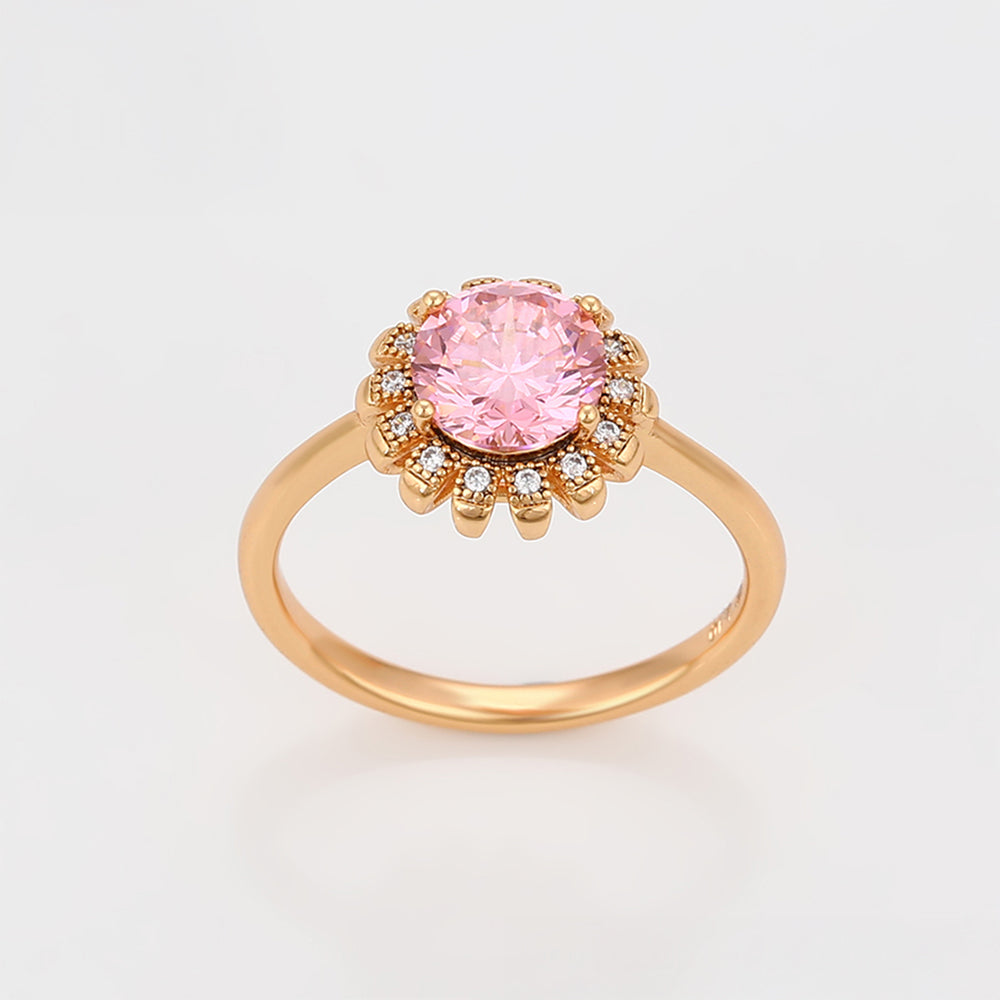 Conjunto de Aleación Bañado en Oro con Cristal Emporia® Rosa y Cristal Emporia® Blanco ( Pendientes +Anillo +Colgante )