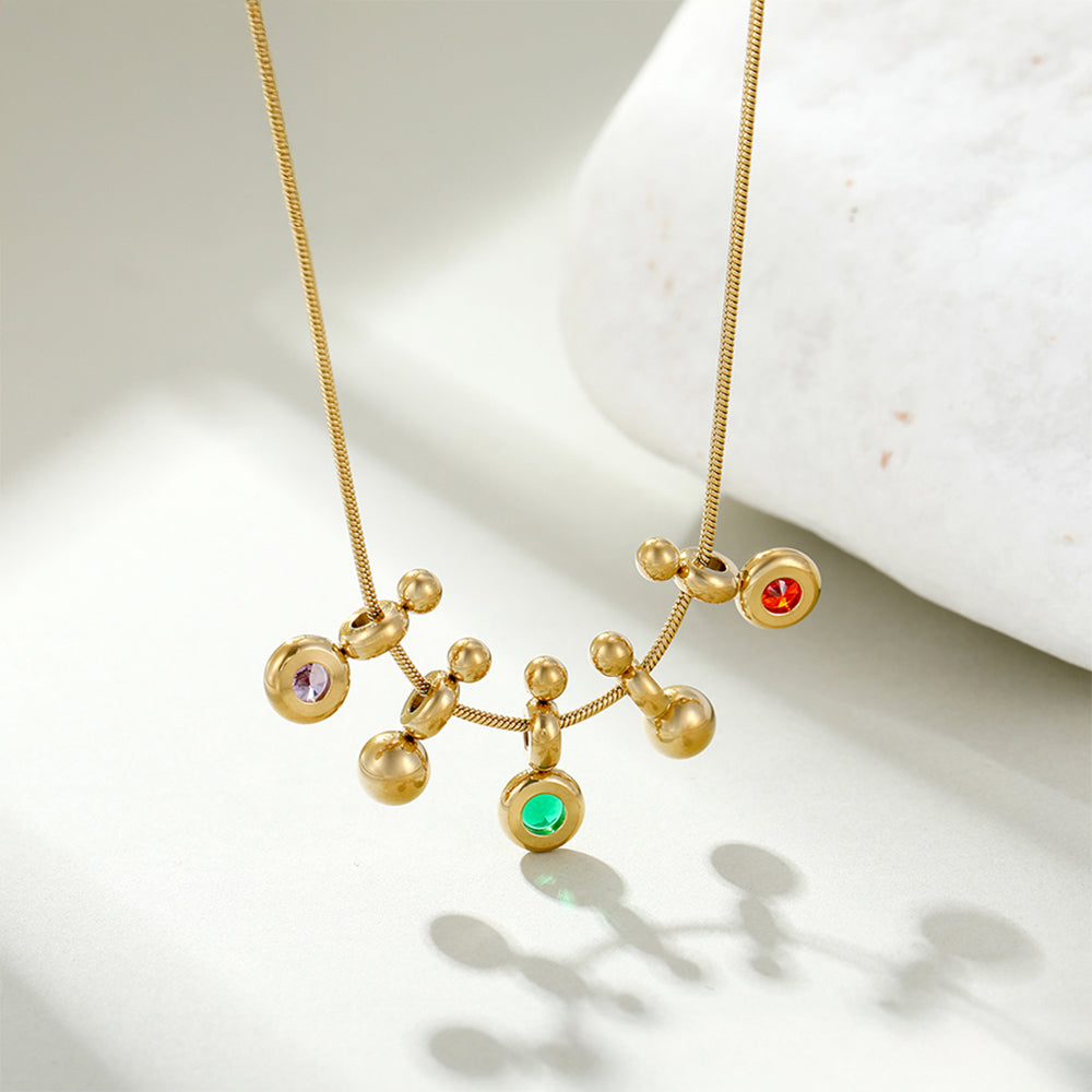 Collar de Aleación Bañado en Oro con Cristal Emporia® Verde y Cristal Emporia® Rojo 4 