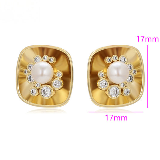 Pendientes de Aleación Bañado en Oro con Perla de cristal y Cristal Emporia® Blanco