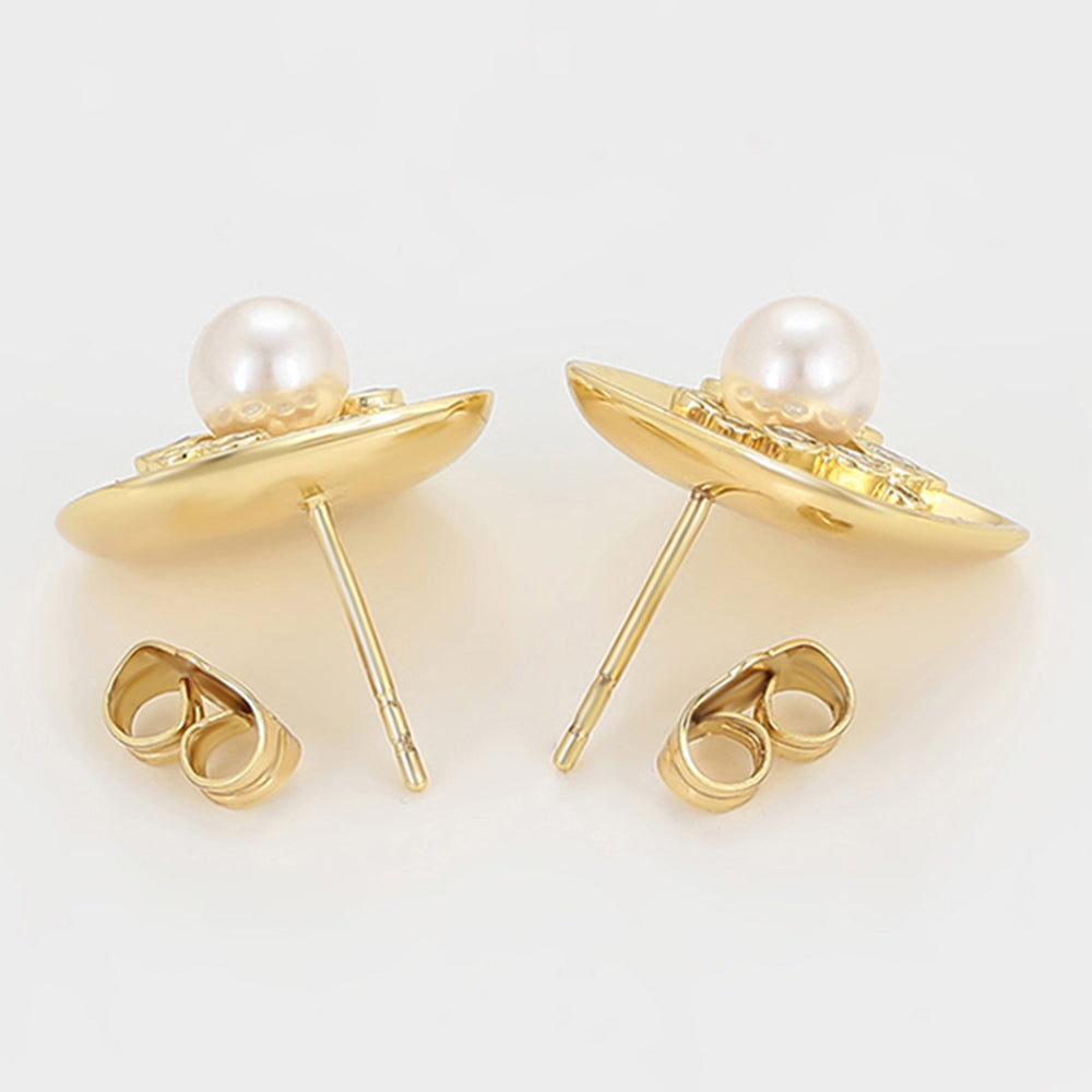 Pendientes de Aleación Bañado en Oro con Perla de cristal y Cristal Emporia® Blanco 5 