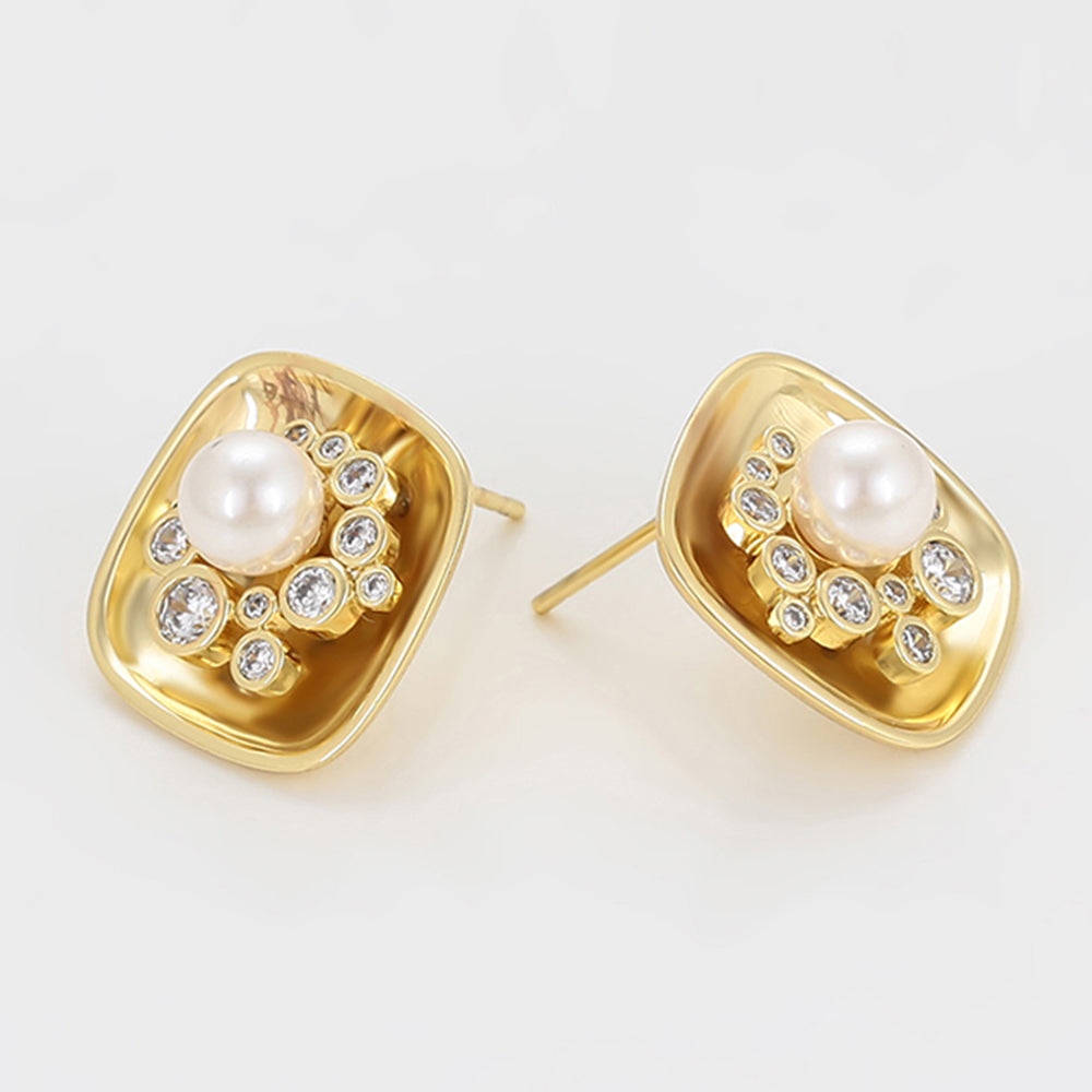 Pendientes de Aleación Bañado en Oro con Perla de cristal y Cristal Emporia® Blanco 6 