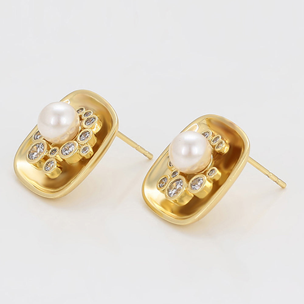 Pendientes de Aleación Bañado en Oro con Perla de cristal y Cristal Emporia® Blanco 7 
