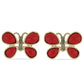 Pendientes de Plata Bañada en Oro con Coral Rojo