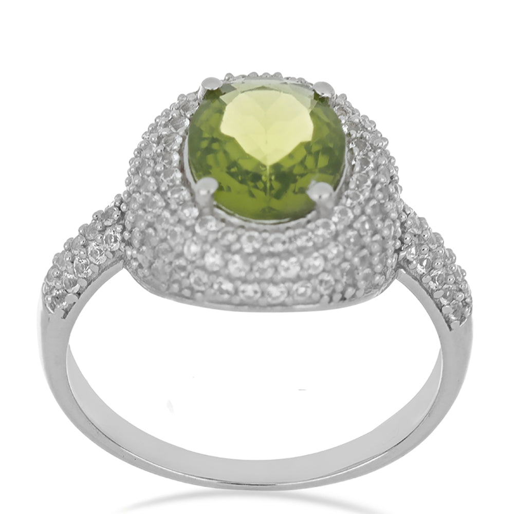 Anillo de Plata con Peridoto de Changbai y Topacio Blanco